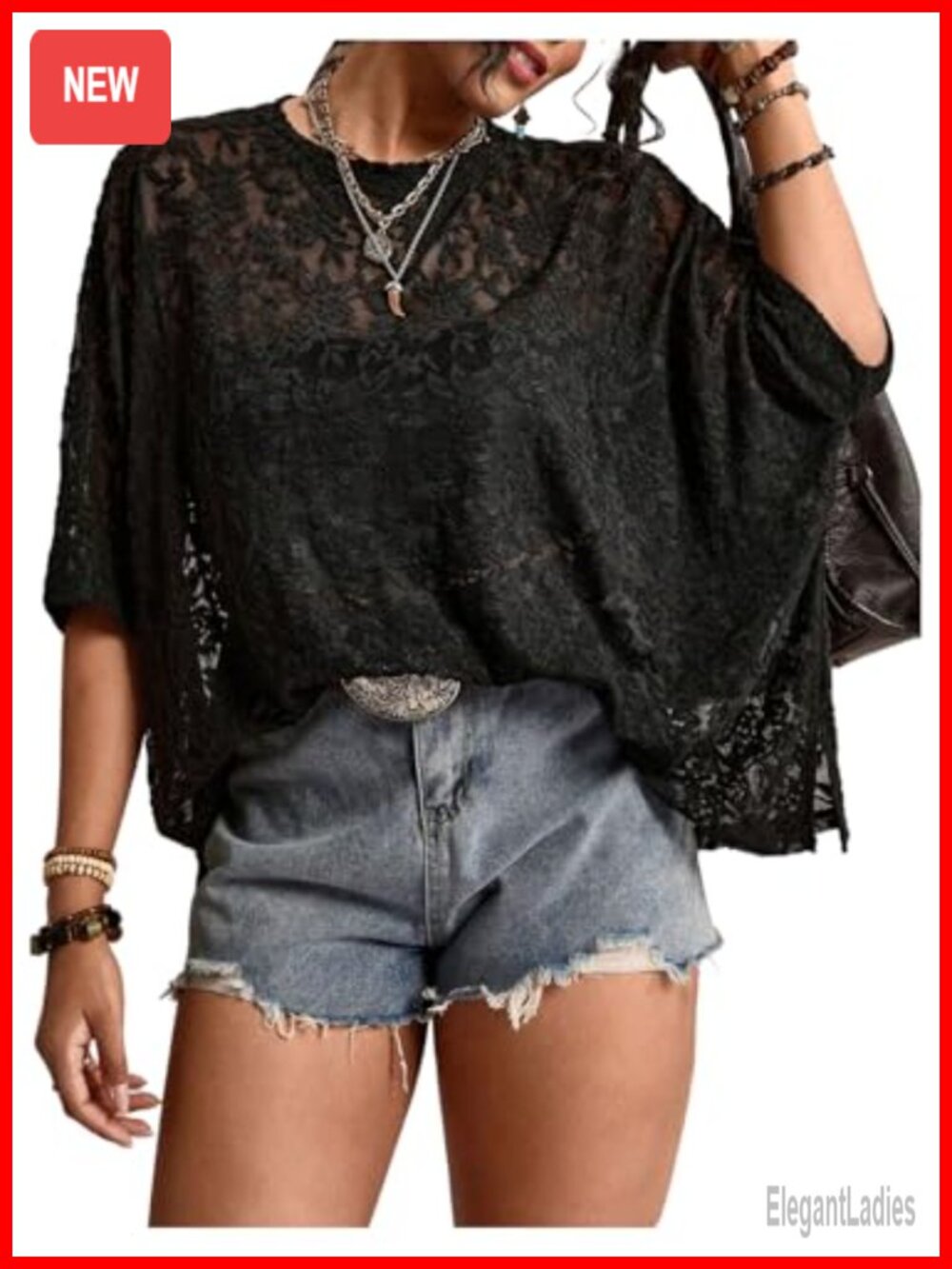 Plus Size Floral Mesh Sheer Lace T-Shirt Half Sleeve Summer Top